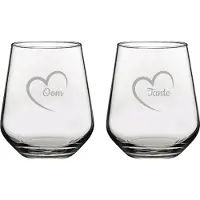 Pasabahce Gegraveerde Drinkglas 42,5cl Tante met hartje & Oom met hartje