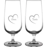 Fusion Gegraveerde bierglas op voet 41cl Tante met hartje & Oom met hartje
