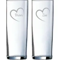 Arcoroc Gegraveerde longdrinkglas 31cl Broer met hartje-Zus met hartje