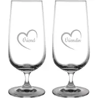 Fusion Gegraveerde Bierglas op voet 41cl Vriend met hartje & Vriendin met hartje
