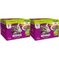 Whiskas natte kattenvoeding - katten +1 jaar oud - vlees & vis in gelei - (24 x 100g) x 2