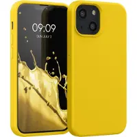 Kwmobile telefoonhoesje geschikt voor Apple iPhone 13 mini - Hoesje met siliconen coating - Smartphone case in stralend geel