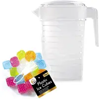 Forte Plastics Set water/sap/schenkkannen set van 2x stuks met deksels van 1000 ml met 18x herbruikbare ijsklontjes - Schenkkannen