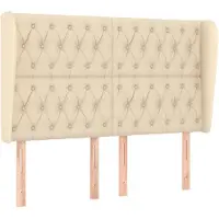 vidaXL Hoofdbord met randen 147x23x118/128 cm stof crèmekleurig
