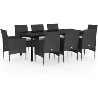 vidaXL 9-delige tuinset met kussens, zwart