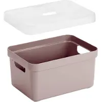 Sunware 2x stuks opbergboxen/opbergmanden roze van 5 liter kunststof met transparante deksel - Opbergbox