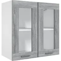 vidaXL Vitrinekast hangend Lyon 60x31x60 cm bewerkt hout grijs sonoma eiken