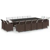 vidaXL 15-delige Tuinset met kussens poly rattan bruin