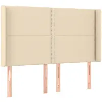 vidaXL Hoofdbord met randen 147x16x118/128 cm stof crèmekleurig