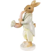 Clayre & Eef Beeld Konijn 16 cm Groen Geel Polyresin Woonaccessoires Groen Woonaccessoires