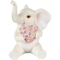 Clayre & Eef Beeld Olifant 10 cm Wit Roze Polyresin Woonaccessoires Wit Woonaccessoires