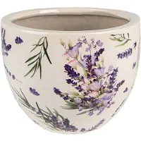 Clayre & Eef Bloempot Ø 15x11 cm Paars Groen Keramiek Lavendel Bloempot binnen Paars Bloempot binnen