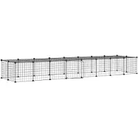 vidaXL Huisdierenkooi met deur 36 panelen 280x70x35 cm staal zwart