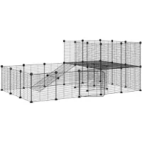 vidaXL Huisdierenkooi met deur 36 panelen 175x105x70 cm staal zwart