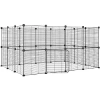 vidaXL Huisdierenkooi met deur 28 panelen 140x105x70 cm staal zwart