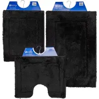 Wicotex - Badmat set - Badmat - Toiletmat - Bidetmat uni Zwart - Antislip onderkant - WC mat met uitsparing