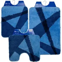 Wicotex Wicotex-Badmatset-Badmat-Toiletmat-Bidetmat blauw gestreept