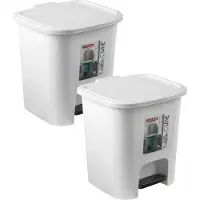Forte Plastics 2x Stuks afvalemmer/pedaalemmer 7.5 liter met deksel en pedaal wit - Pedaalemmers