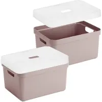 Sunware 2x stuks opbergboxen/opbergmanden roze van 13 liter kunststof met transparante deksel - Opbergbox