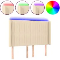 vidaXL Hoofdbord LED 147x16x118/128 cm stof crèmekleurig