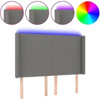 vidaXL Hoofdbord LED 147x16x118/128 cm stof donkergrijs