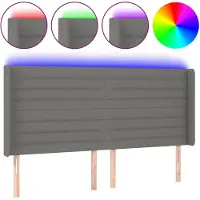 vidaXL Hoofdbord LED 203x16x118/128 cm stof donkergrijs