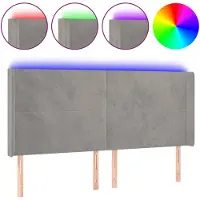 vidaXL Hoofdbord LED 203x16x118/128 cm fluweel lichtgrijs