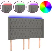 vidaXL Hoofdbord LED 147x16x118/128 cm stof donkergrijs