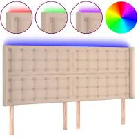 vidaXL Hoofdbord LED 163x16x118/128 cm kunstleer cappuccinokleurig