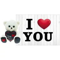 Heunec Pluche knuffel Valentijn I Love You beertje 30cm met hartjes wenskaart - Knuffelberen
