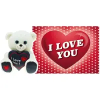 Heunec Pluche knuffel Valentijn I Love You beertje 30cm met hartjes wenskaart - Knuffelberen