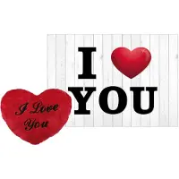 Out of the blue Pluche knuffel kussen rood I Love You 35 cm met I Love You wenskaart - Knuffelkussen