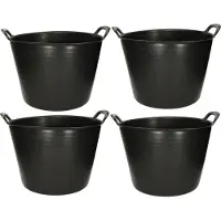 PlasticForte Flexibele kuip emmer - 4x stuks - wasmand - rond - zwart - 42 liter - Opbergmanden