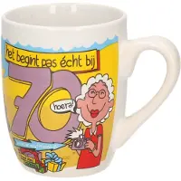 Paper Dreams Cartoon cadeau mok/beker Hoera 70 jaar verjaardag / versiering 300 ml - feest mokken