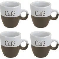 Excellent houseware Koffiemok - set 4x stuks - lichtbruin - keramiek - 150 ml - Bekers