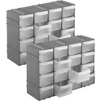 Hega hogar 4x stuks ophangbare grijze gereedschap assortimentsdozen/sorteerdozen met 16 vakken 22 cm - Schroeven en spijkers opbergen