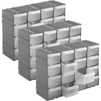 Hega hogar 3x stuks ophangbare grijze gereedschap assortimentsdozen/sorteerdozen met 16 vakken 22 cm - Schroeven en spijkers opbergen