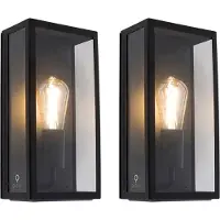 QAZQA Set van 2 buiten wandlampen zwart IP44 met glas - Rotterdam
