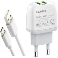 LDNIO Originele Oplader - USB-A naar Micro usb - 12W - 1m Twee Usb Eu Plug Snel Muur Oplader Voor Mobiele Telefoon/ Micro usb