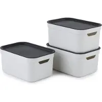 Rotho Jive opbergboxen set van 3 opbergdozen 5 l met deksel, kunststof (PP gerecycled), wit/antraciet, 3 x 5 l (26,5 x 18,5 x 13,2 cm