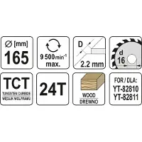 YATO TCT zaagblad - TRIZERATOP - YT-82810 - 165x24x16 mm - Hardmetalen tanden (Widia) - Snelle en nauwkeurige snede