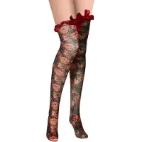 Apollo - Dames Fantasy panty stay up - Bloemen print - One Size - Panty met print - Bloemen legging - Stay up panty - Panty - Stay up kousen dames - Panty's