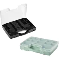 Forte Plastics - Opberg vakjes doos/Sorteerbox - 13-vaks kunststof - 27 x 20 x 3 cm - zwart en groen - Opbergbox