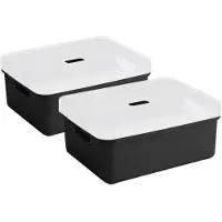 Sunware 2x Sunware opbergbox/mand 24 liter zwart kunststof met transparante deksel - Opbergbox