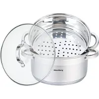 Klausberg Stoompannen Set 3-delig I Kookpan Stoominzet Deksel Ø 24 cm - 5.0L RVS Rijststomer Stoompan Groentestomer Vis- en Vleesstomer I Gezond Lekker Zuinig