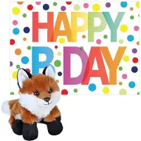 Wild republic Pluche dieren knuffel rode vos 18 cm met Happy Birthday wenskaart - Knuffeldier