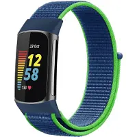 IMoshion Nylon bandje voor de Fitbit Charge 5 - Maat S - Blue & Green