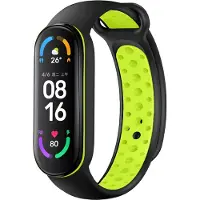 IMoshion Siliconen sport bandje voor de Xiaomi Mi Band 5 / 6 - Black & Lime