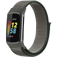 IMoshion Nylon bandje voor de Fitbit Charge 5 - Maat L - Donkergrijs
