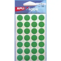 Agipa ronde etiketten in etui diameter 15 mm, groen, 168 stuks, 28 per blad - 12 stuks